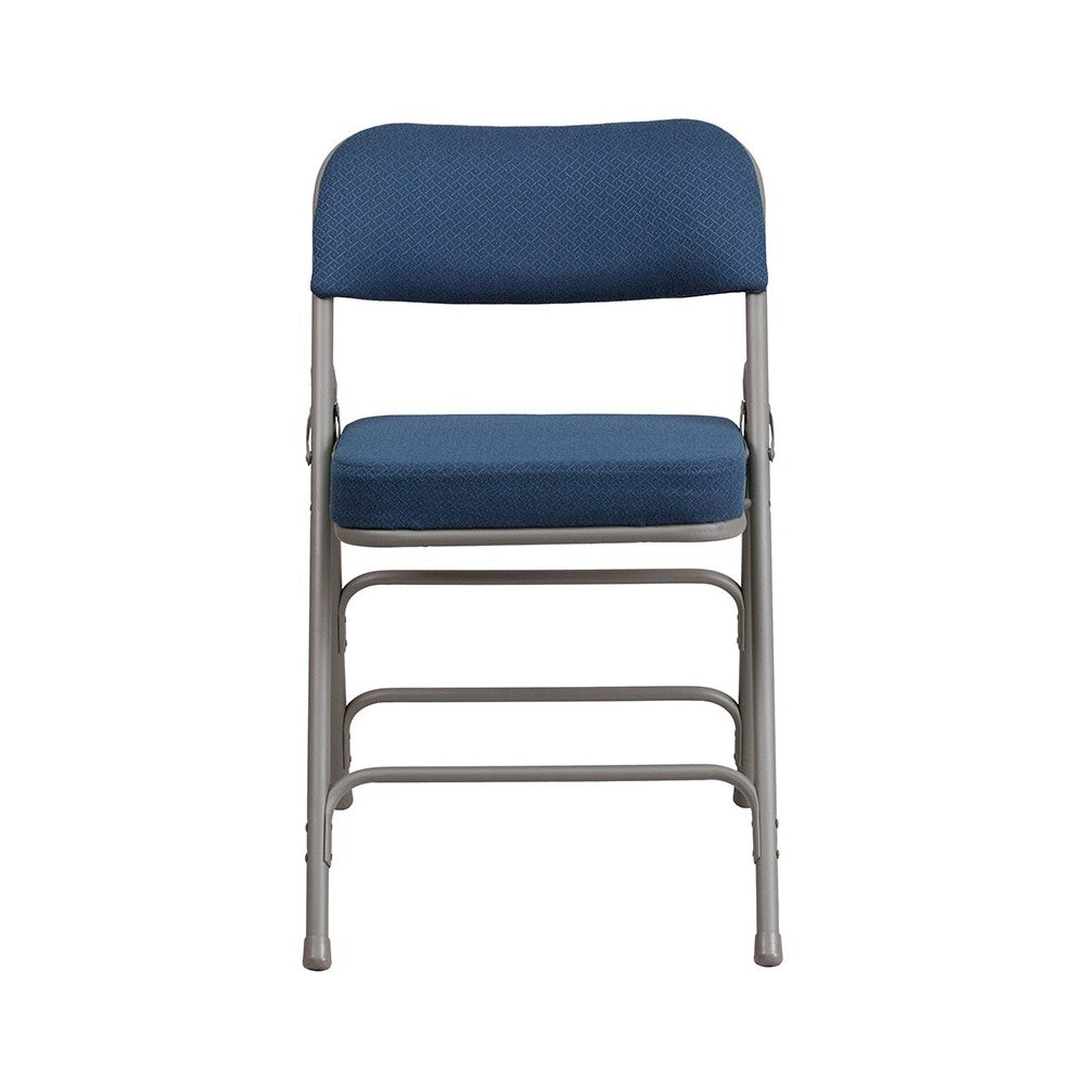 2 Pack Premium Curved Triple Braced & Double Hinged Navy Fabric Metal Folding Chair