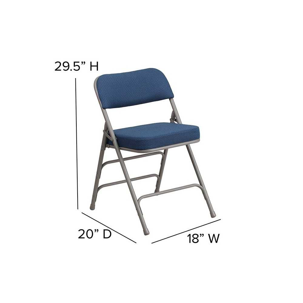 2 Pack Premium Curved Triple Braced & Double Hinged Navy Fabric Metal Folding Chair