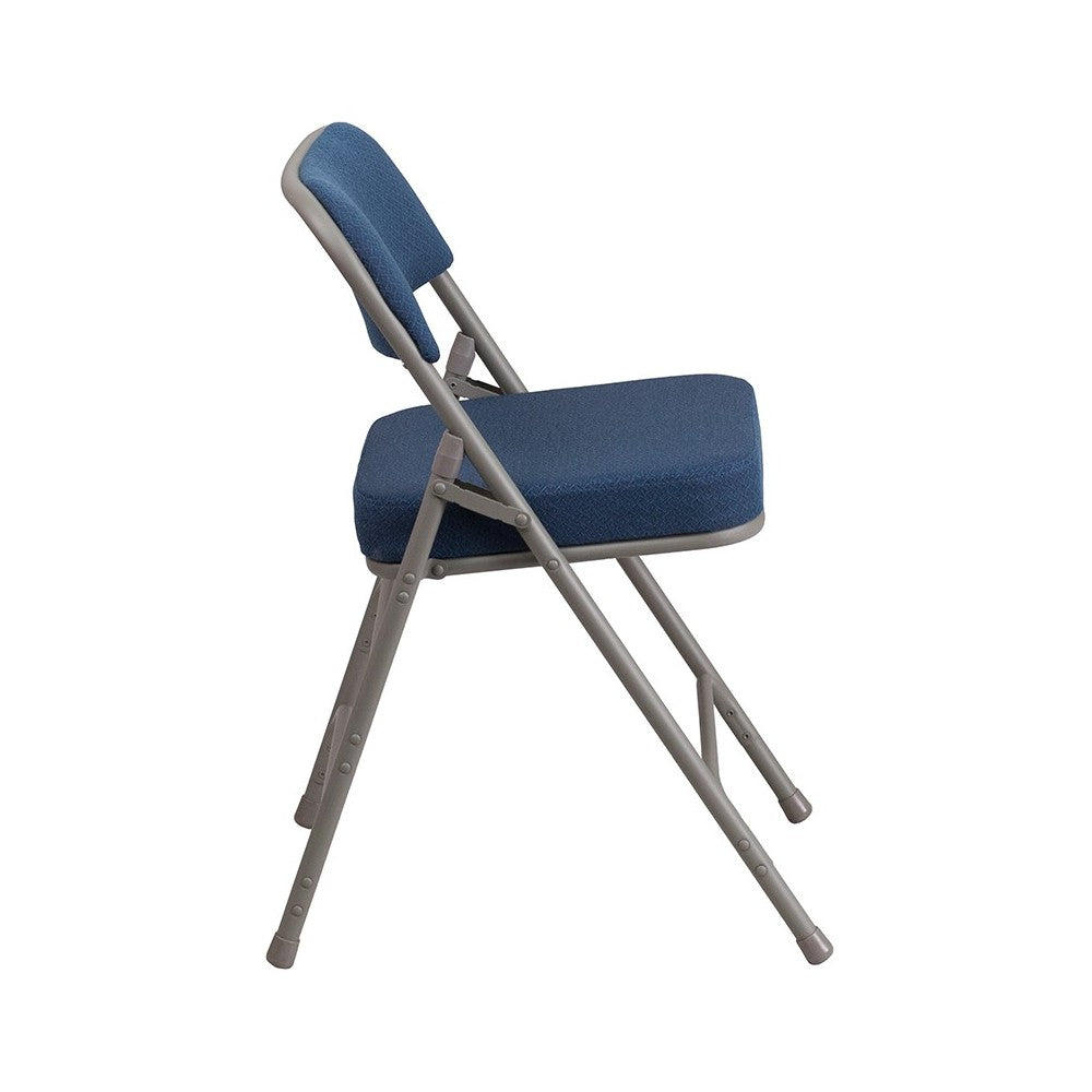 2 Pack Premium Curved Triple Braced & Double Hinged Navy Fabric Metal Folding Chair