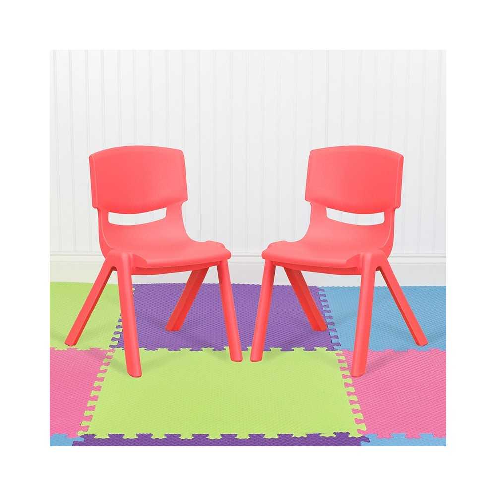 2 Pack Red Plastic Stackable School Chair with 12" Seat Height
