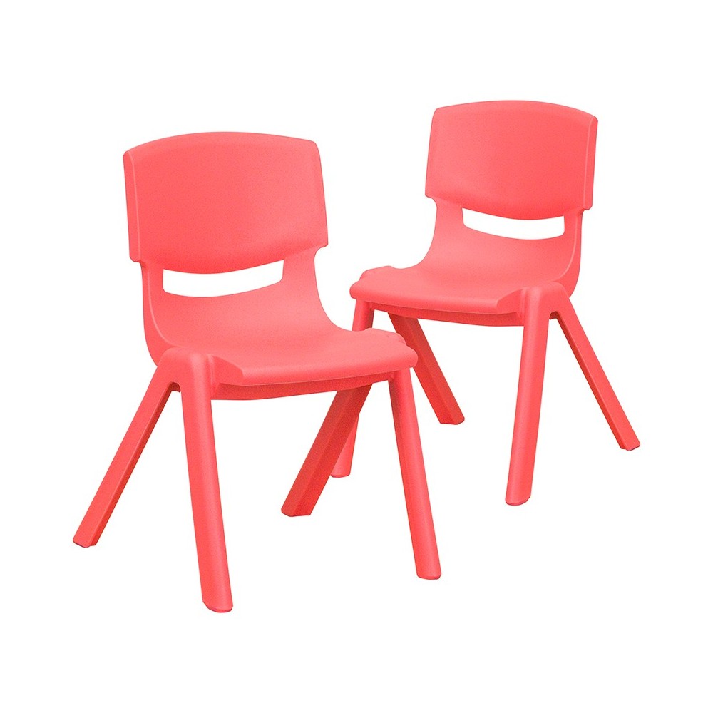 2 Pack Red Plastic Stackable School Chair with 12" Seat Height