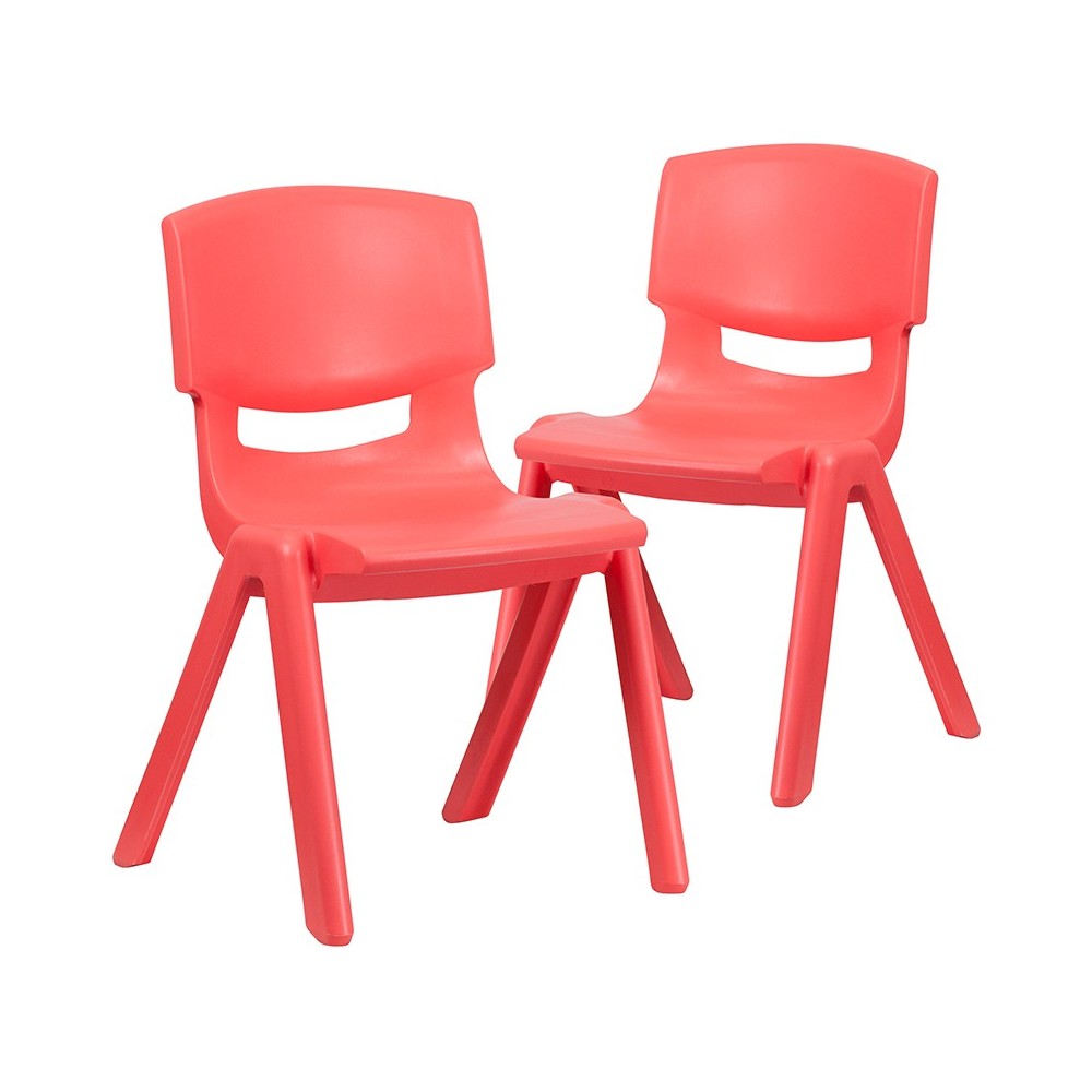 2 Pack Red Plastic Stackable School Chair with 15.5" Seat Height