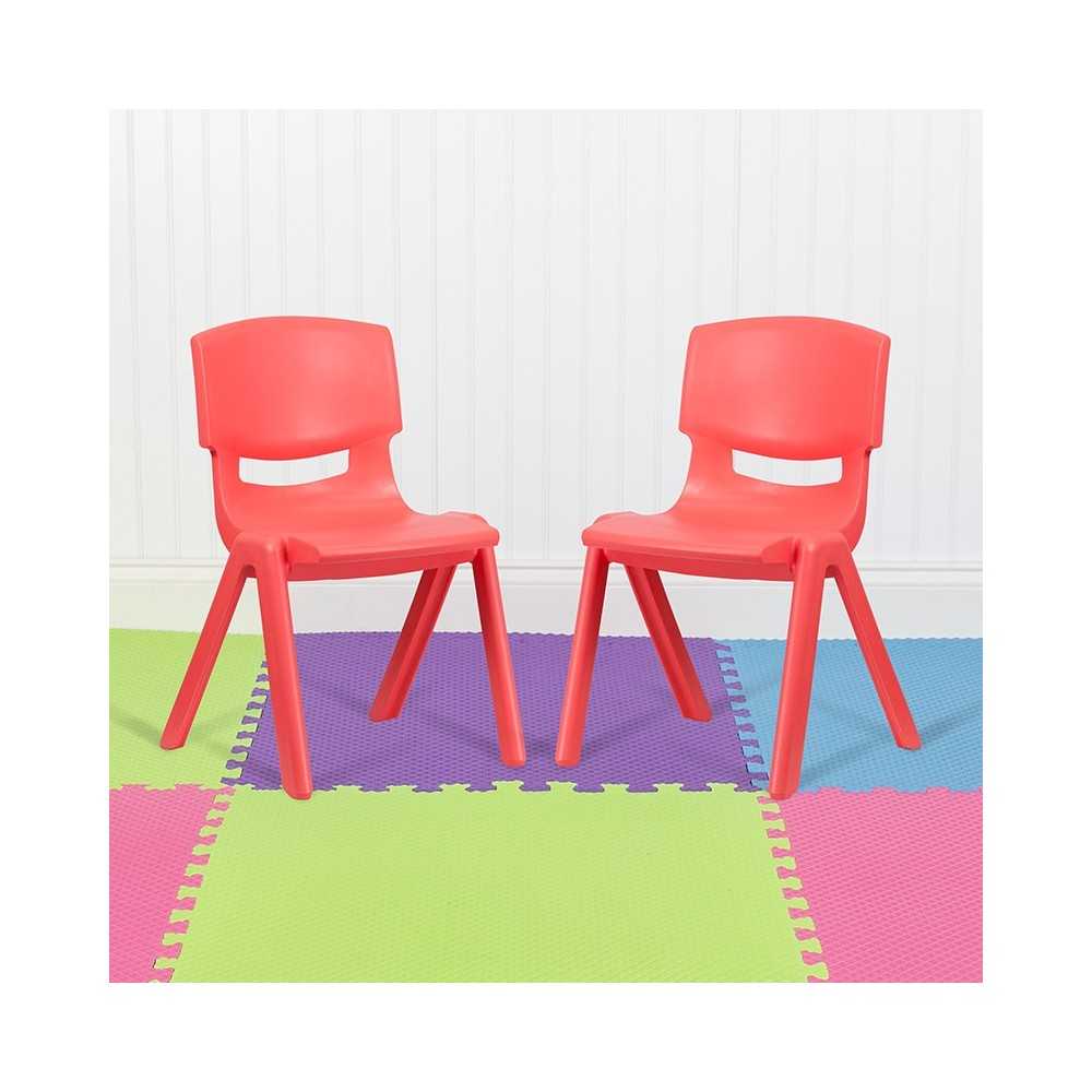 2 Pack Red Plastic Stackable School Chair with 15.5" Seat Height
