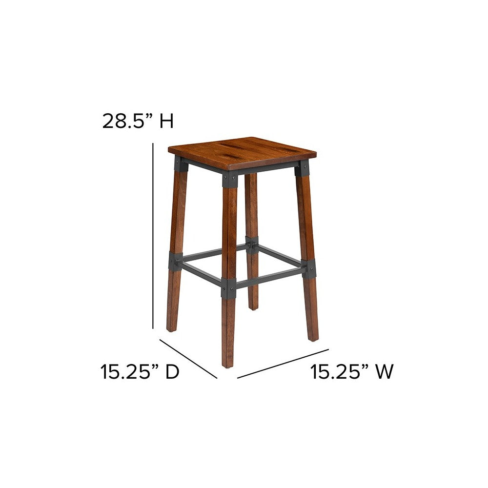 2 Pack Rustic Antique Walnut Industrial Wood Dining Backless Barstool