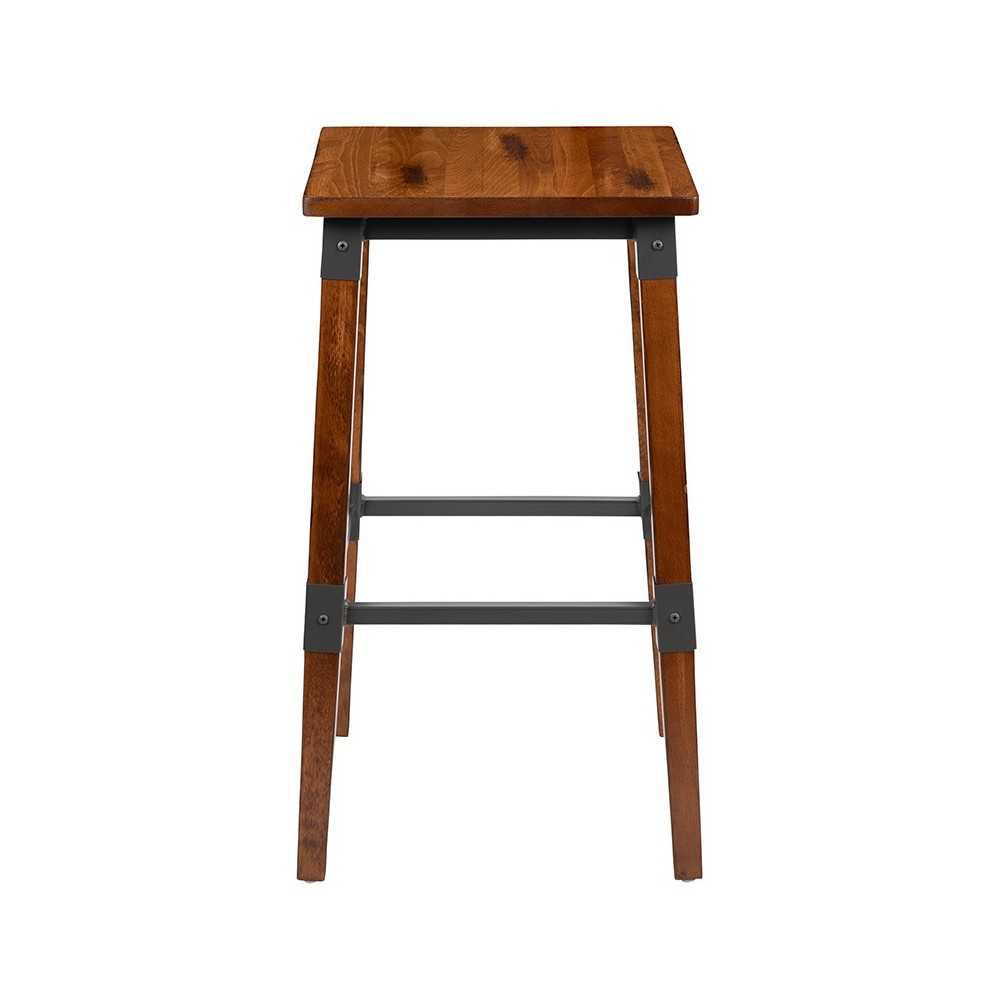 2 Pack Rustic Antique Walnut Industrial Wood Dining Backless Barstool