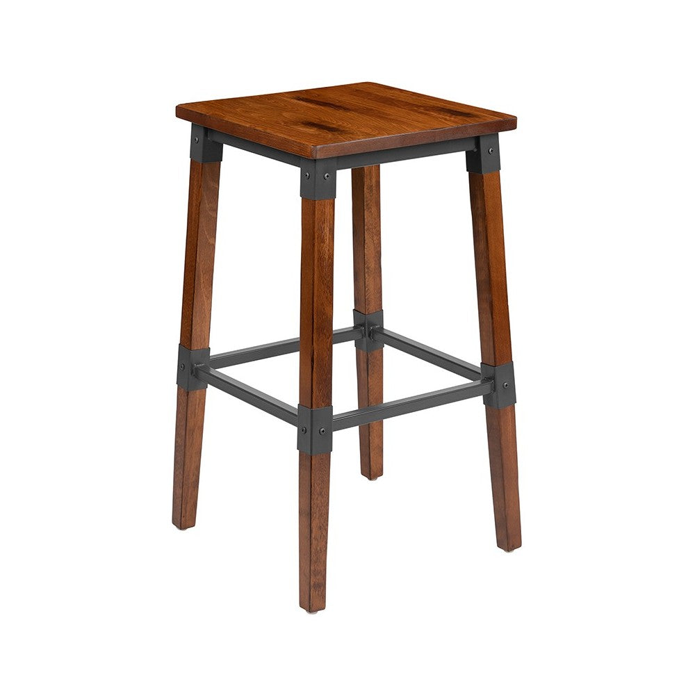 2 Pack Rustic Antique Walnut Industrial Wood Dining Backless Barstool