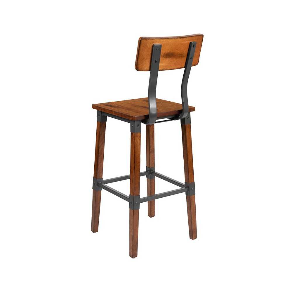 2 Pack Rustic Antique Walnut Industrial Wood Dining Barstool