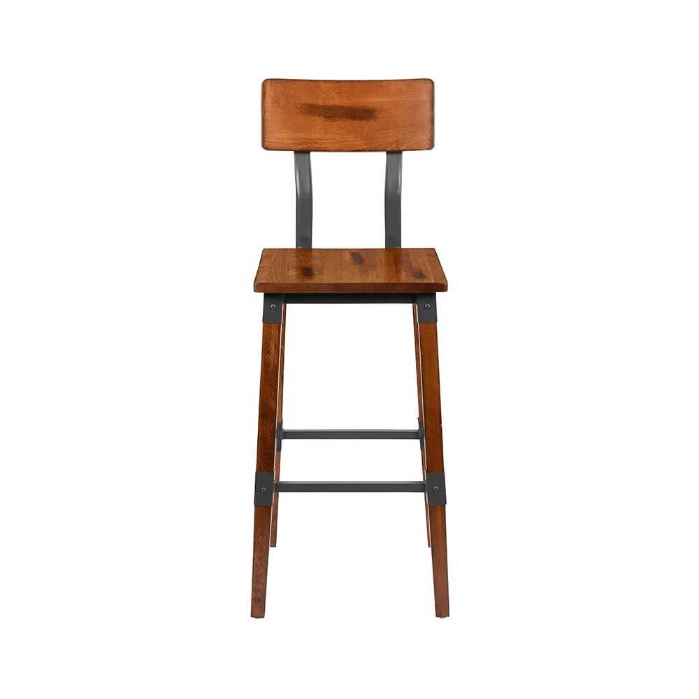 2 Pack Rustic Antique Walnut Industrial Wood Dining Barstool