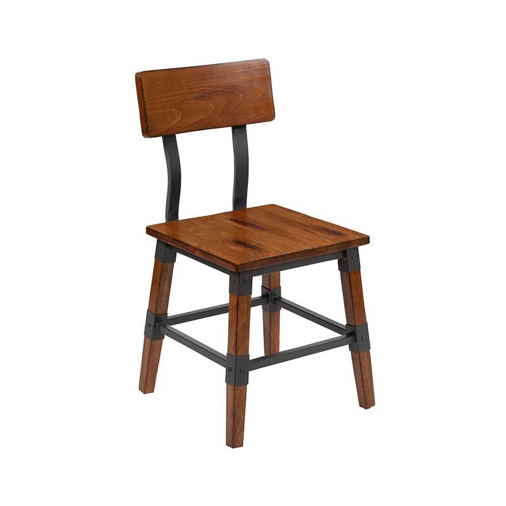 2 Pack Rustic Antique Walnut Industrial Wood Dining Chair