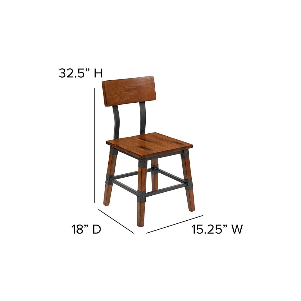 2 Pack Rustic Antique Walnut Industrial Wood Dining Chair