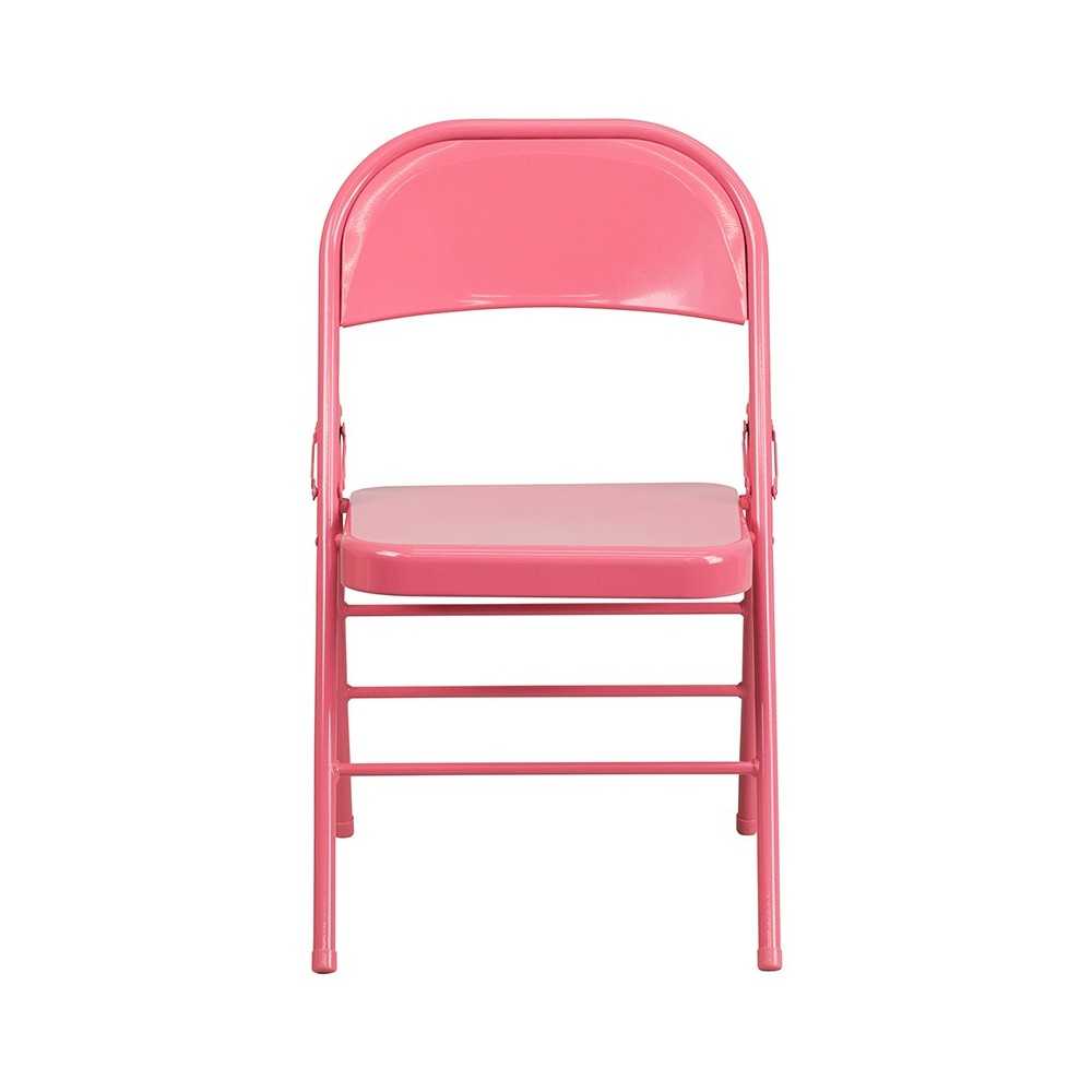 2 Pack Series Bubblegum Pink Triple Braced & Double Hinged Metal Folding Chair