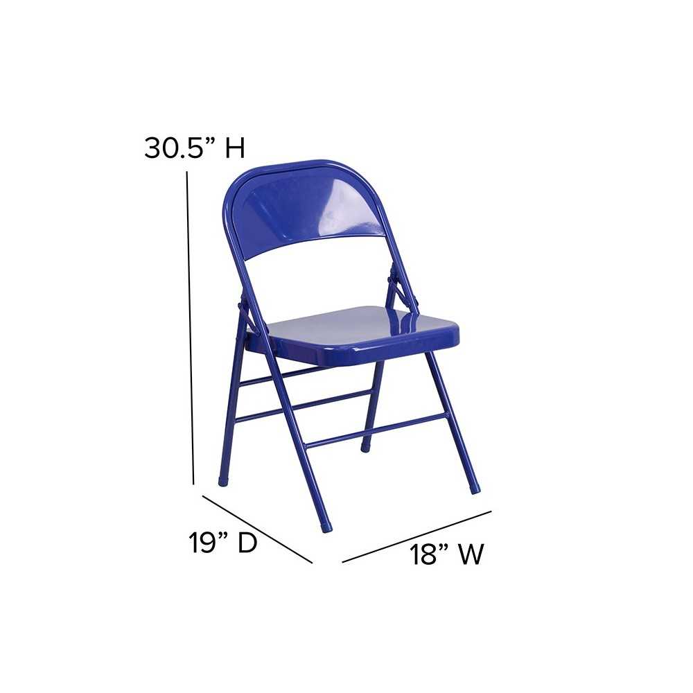 2 Pack Series Cobalt Blue Triple Braced & Double Hinged Metal Folding Chair