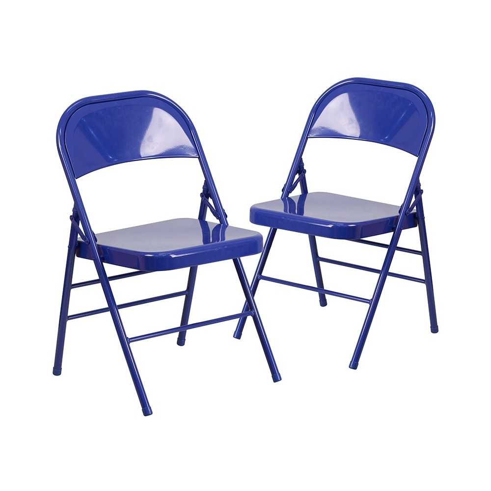 2 Pack Series Cobalt Blue Triple Braced & Double Hinged Metal Folding Chair