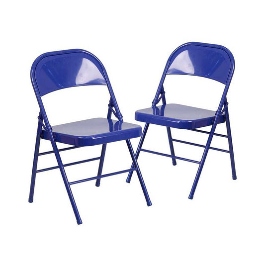 2 Pack Series Cobalt Blue Triple Braced & Double Hinged Metal Folding Chair