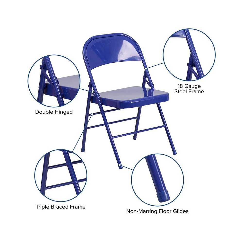 2 Pack Series Cobalt Blue Triple Braced & Double Hinged Metal Folding Chair