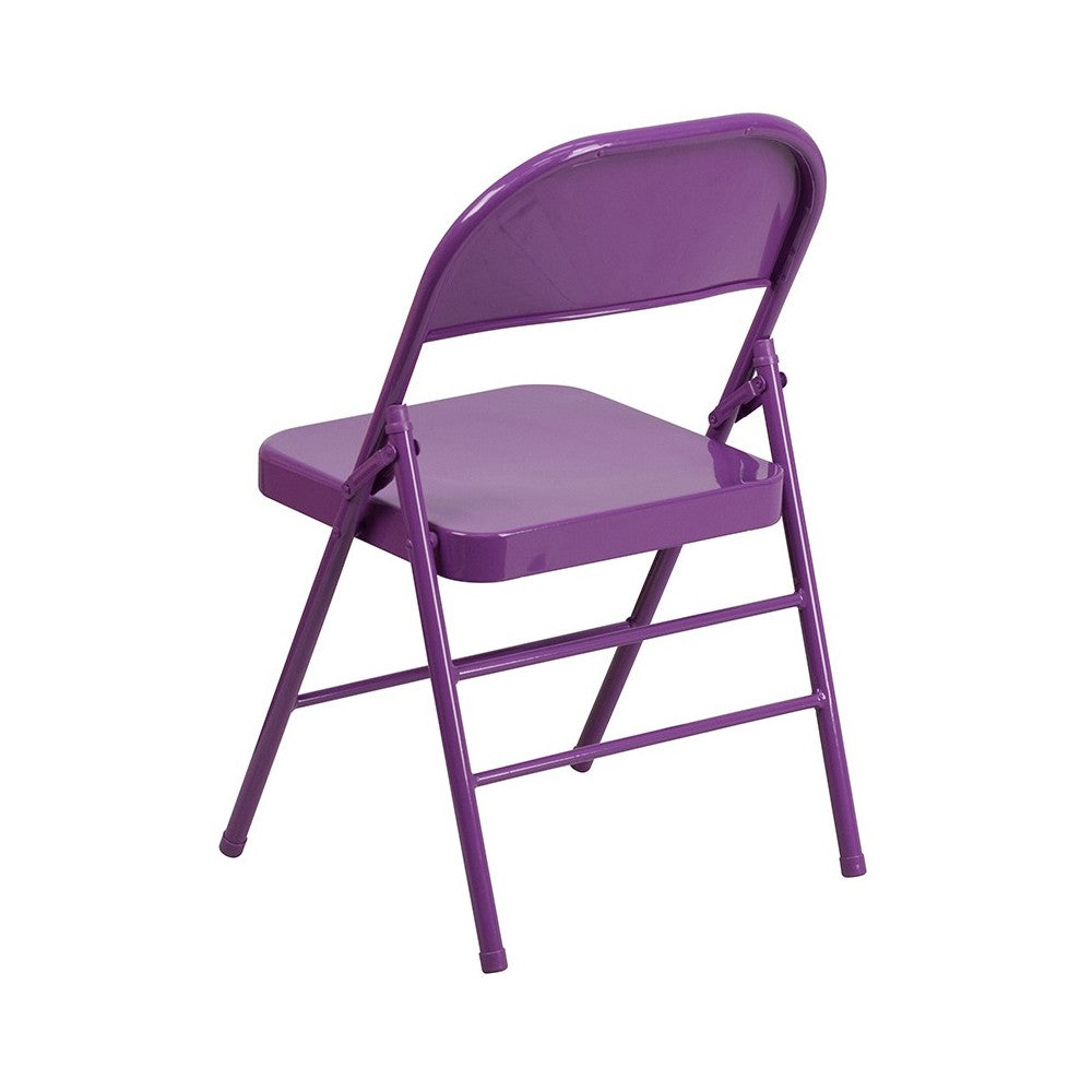 2 Pack Series Impulsive Purple Triple Braced & Double Hinged Metal Folding Chair