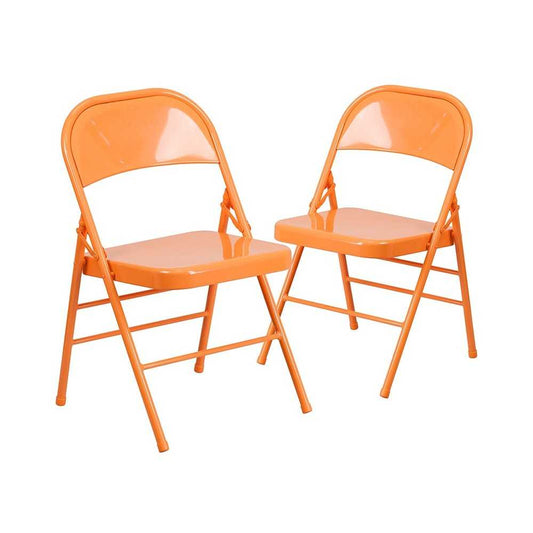 2 Pack Series Orange Marmalade Triple Braced & Double Hinged Metal Folding Chair