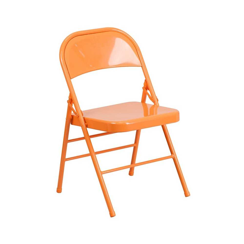 2 Pack Series Orange Marmalade Triple Braced & Double Hinged Metal Folding Chair