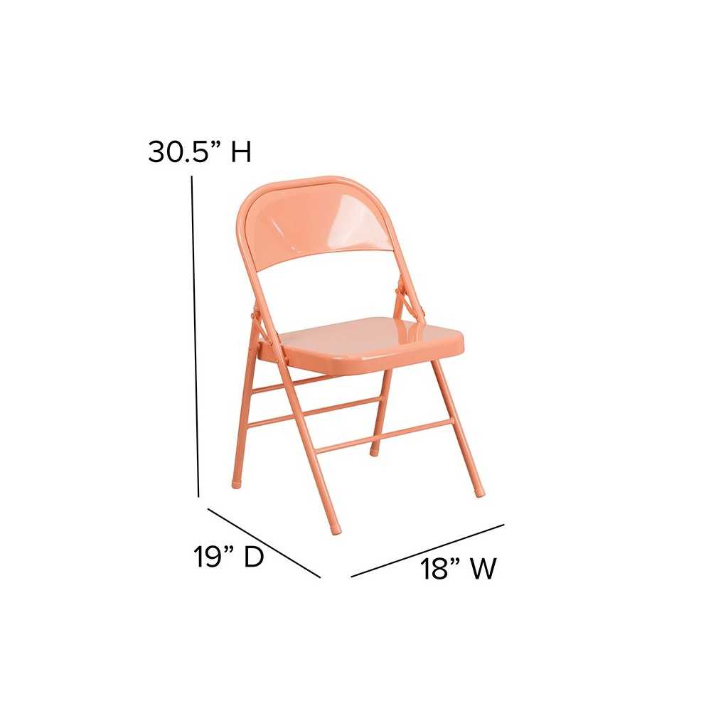 2 Pack Series Sedona Coral Triple Braced & Double Hinged Metal Folding Chair