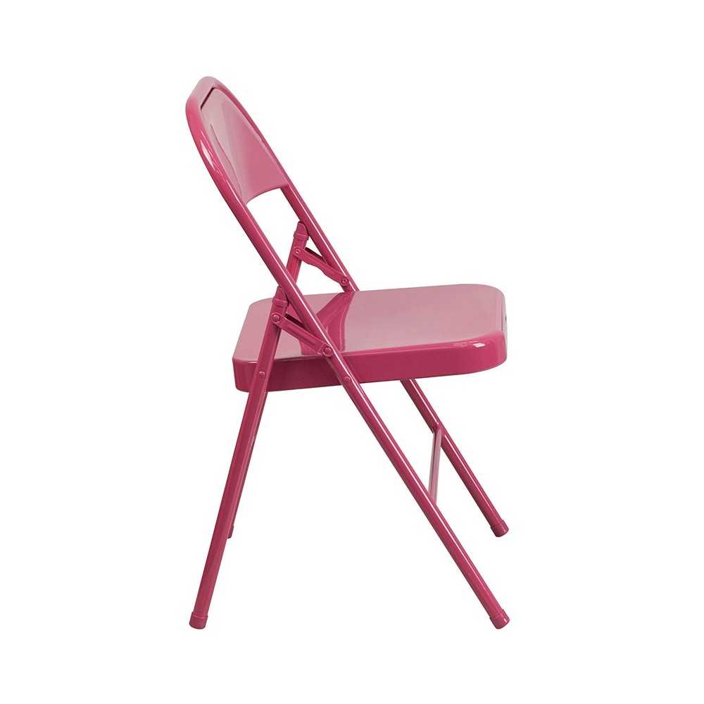 2 Pack Series Shockingly Fuchsia Triple Braced & Double Hinged Metal Folding Chair