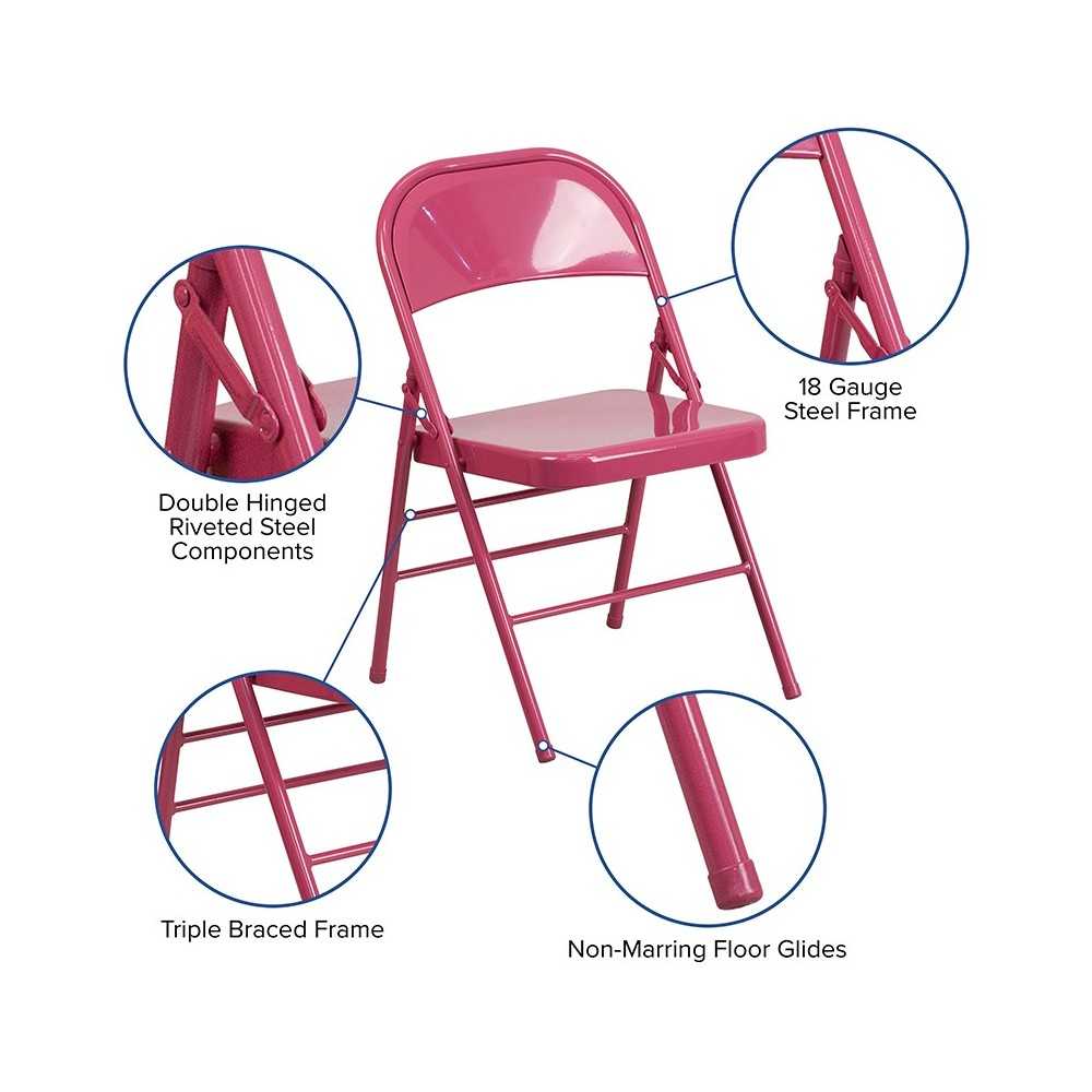2 Pack Series Shockingly Fuchsia Triple Braced & Double Hinged Metal Folding Chair