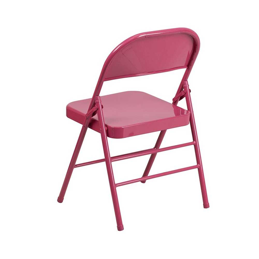 2 Pack Series Shockingly Fuchsia Triple Braced & Double Hinged Metal Folding Chair
