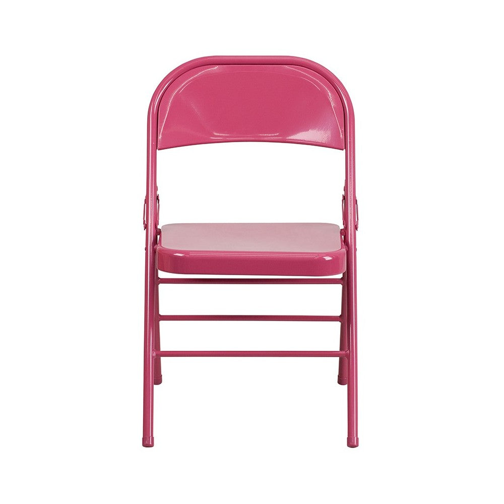 2 Pack Series Shockingly Fuchsia Triple Braced & Double Hinged Metal Folding Chair