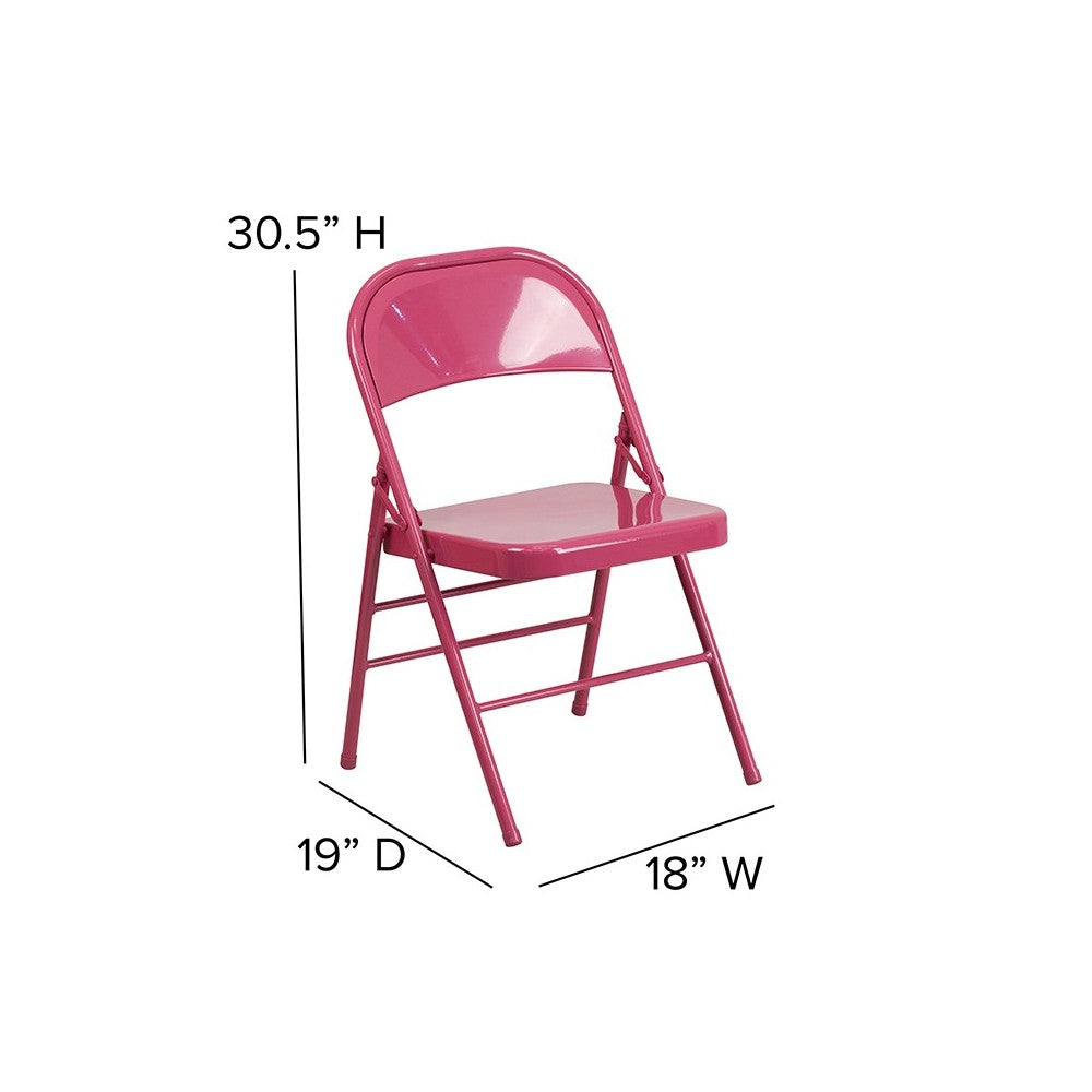 2 Pack Series Shockingly Fuchsia Triple Braced & Double Hinged Metal Folding Chair