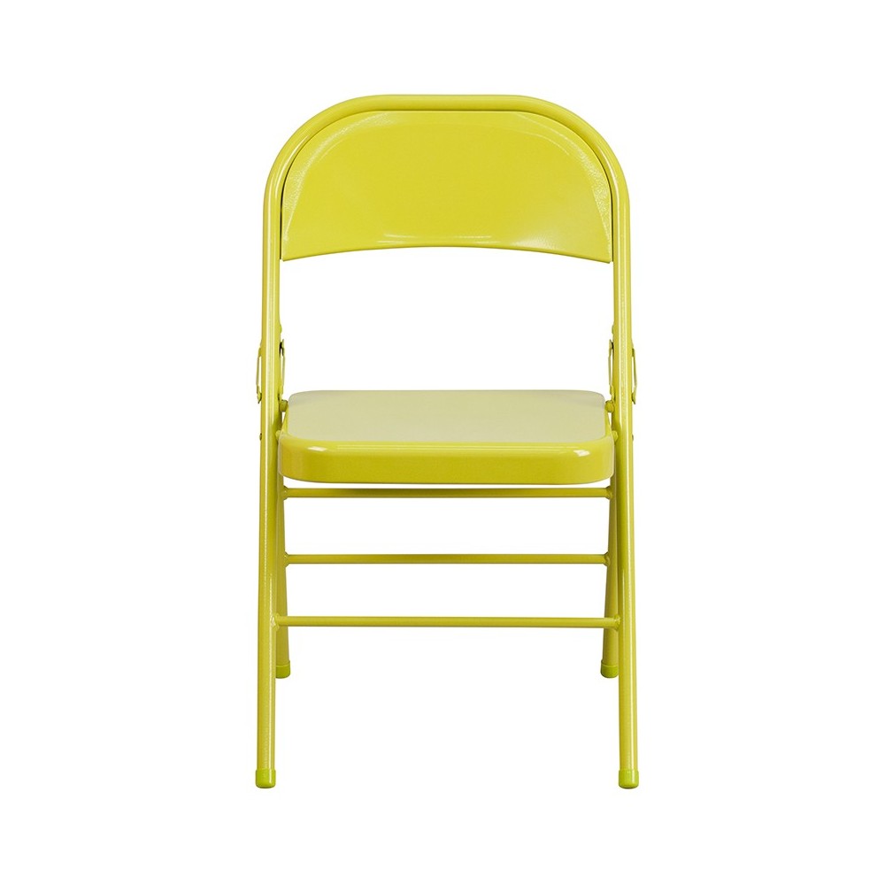 2 Pack Series Twisted Citron Triple Braced & Double Hinged Metal Folding Chair