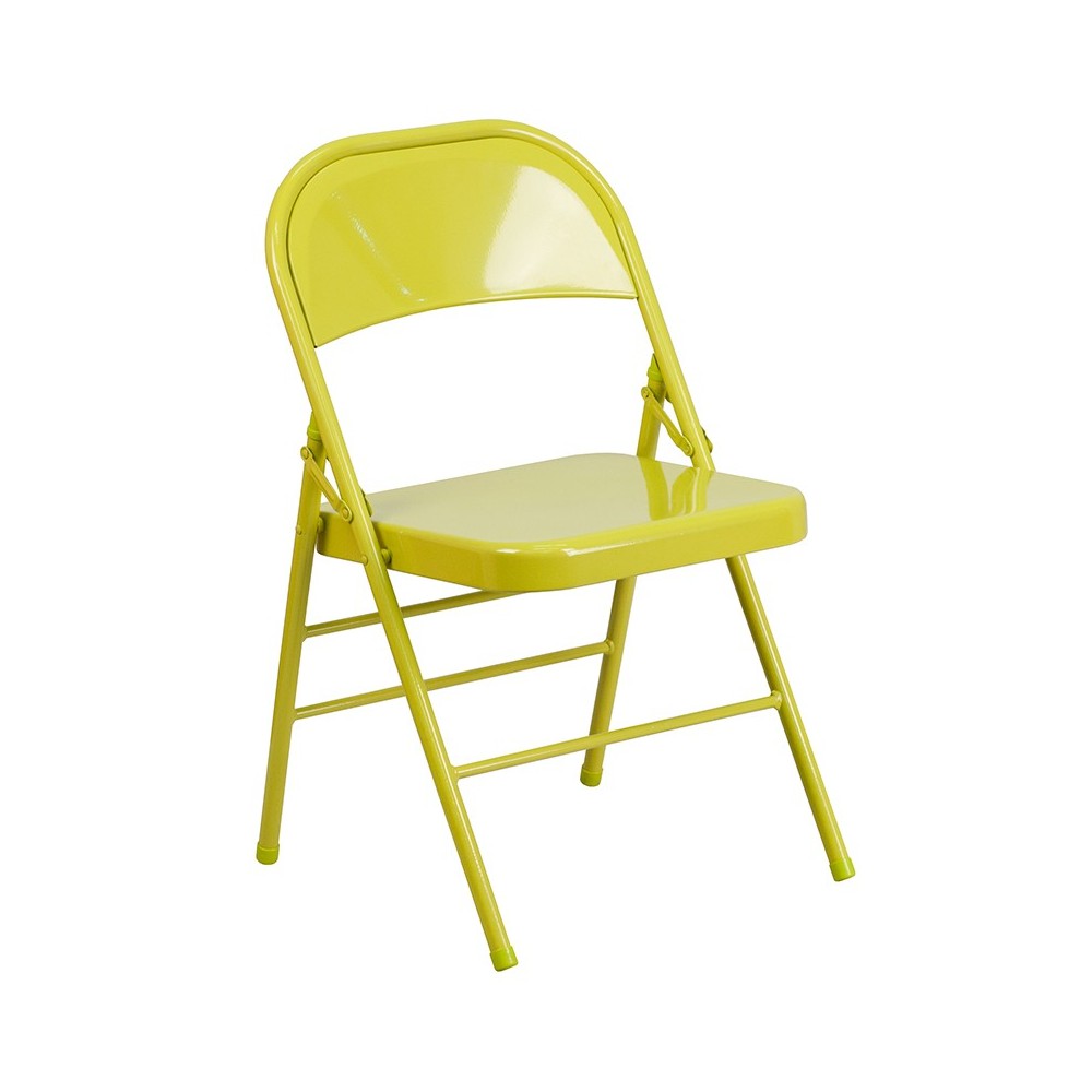 2 Pack Series Twisted Citron Triple Braced & Double Hinged Metal Folding Chair