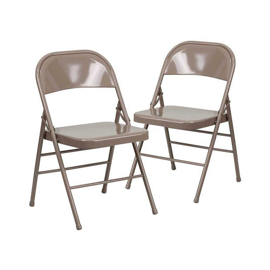 2 Pack Triple Braced & Double Hinged Beige Metal Folding Chair