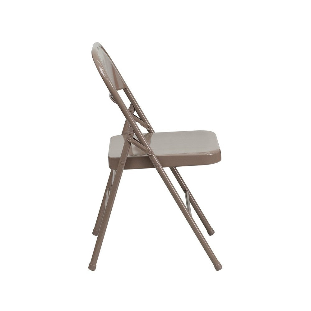 2 Pack Triple Braced & Double Hinged Beige Metal Folding Chair