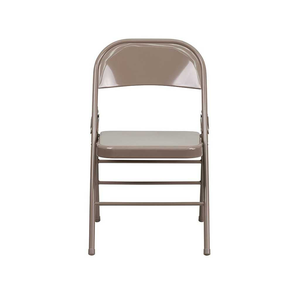 2 Pack Triple Braced & Double Hinged Beige Metal Folding Chair