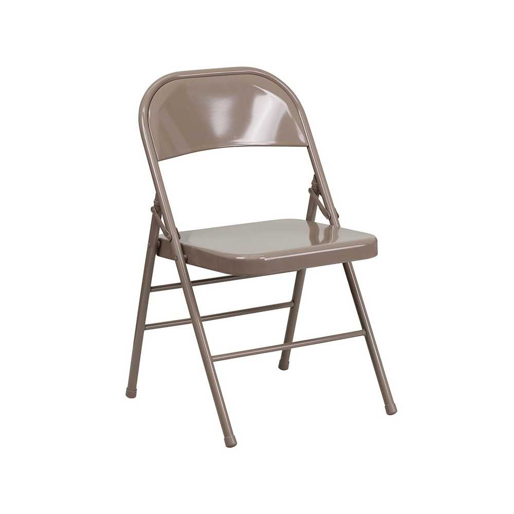 2 Pack Triple Braced & Double Hinged Beige Metal Folding Chair