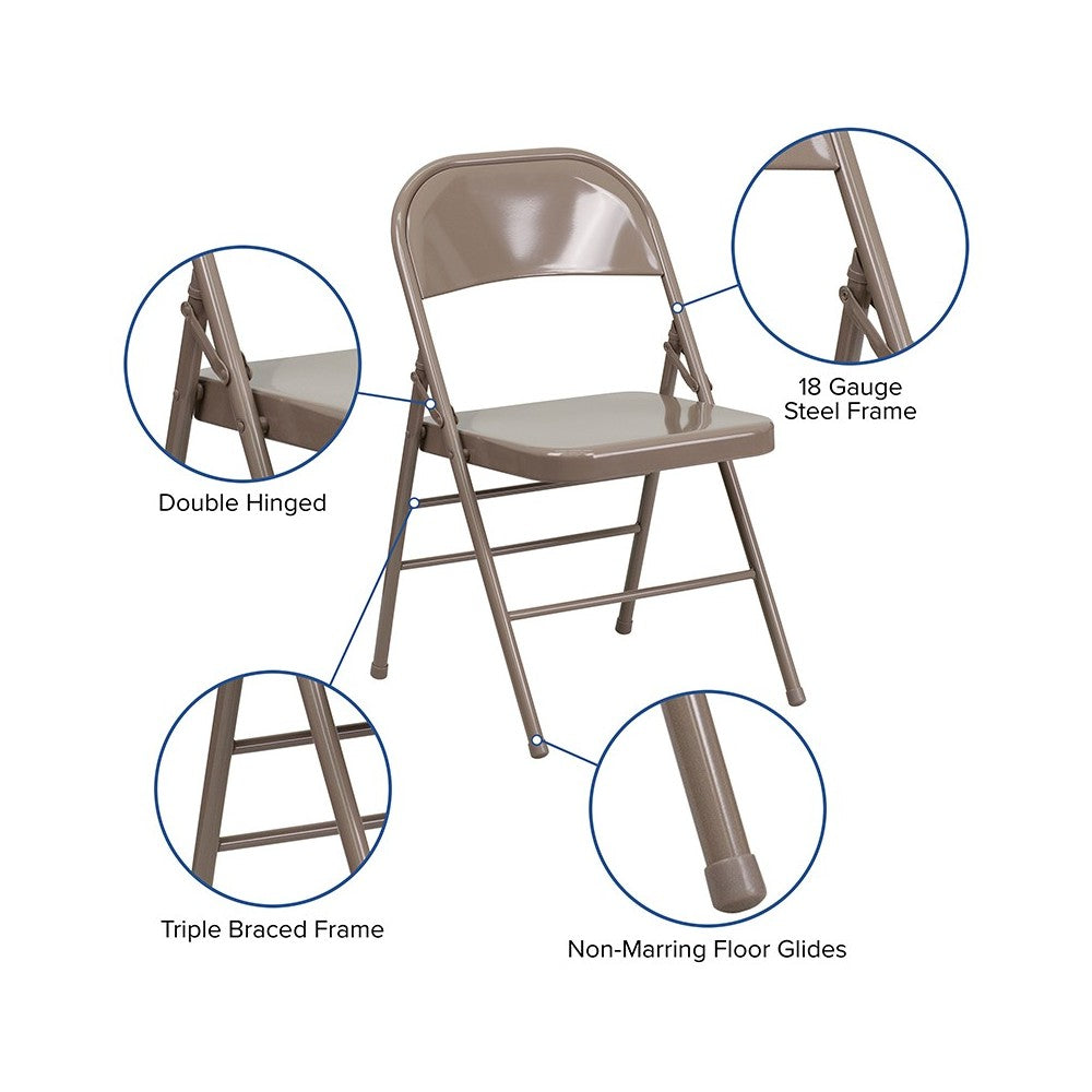 2 Pack Triple Braced & Double Hinged Beige Metal Folding Chair