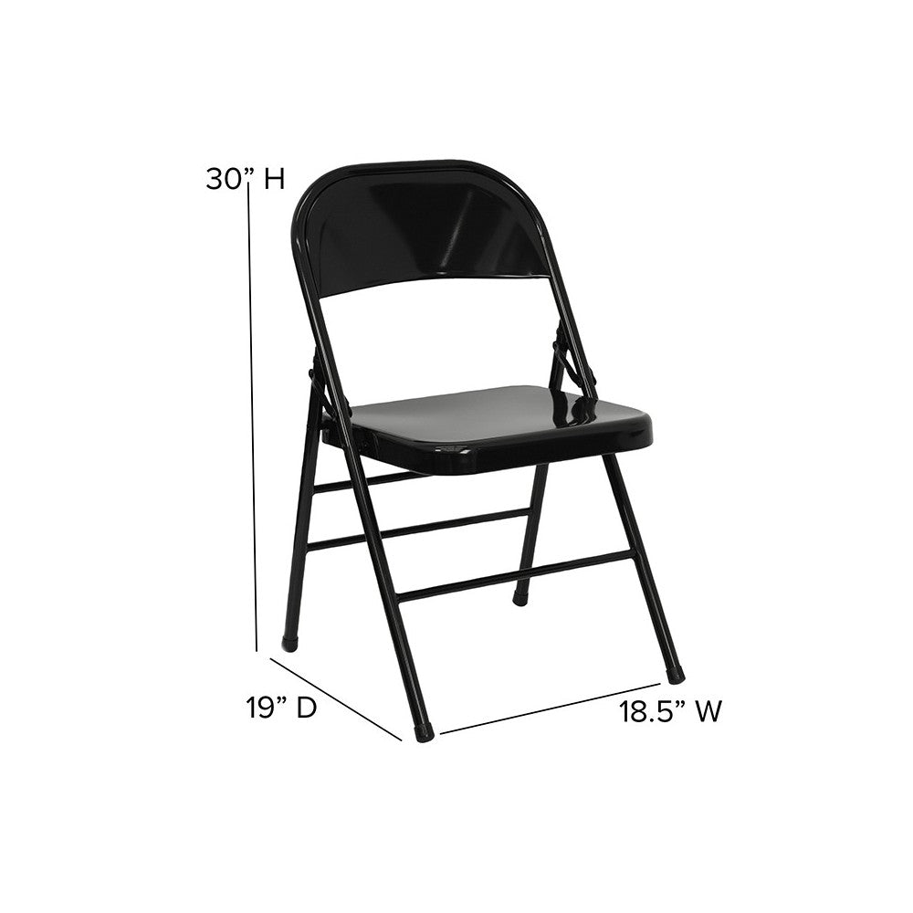 2 Pack Triple Braced & Double Hinged Black Metal Folding Chair