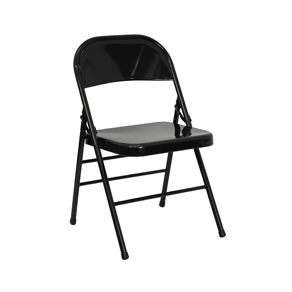 2 Pack Triple Braced & Double Hinged Black Metal Folding Chair