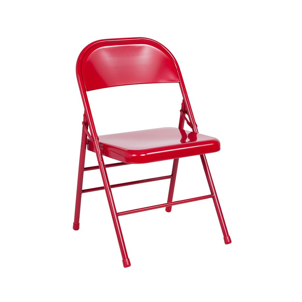 2 Pack Triple Braced & Double Hinged Red Metal Folding Chair