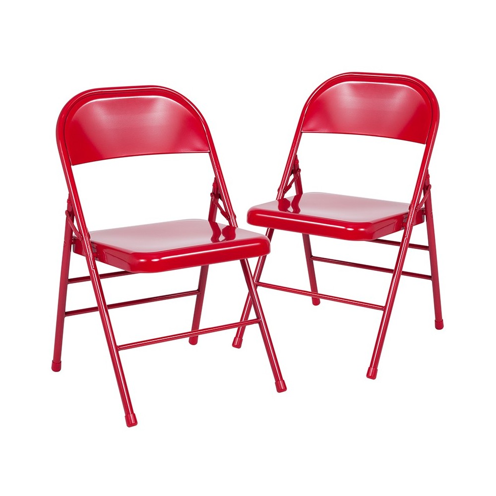 2 Pack Triple Braced & Double Hinged Red Metal Folding Chair