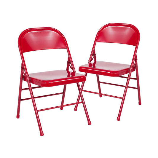 2 Pack Triple Braced & Double Hinged Red Metal Folding Chair