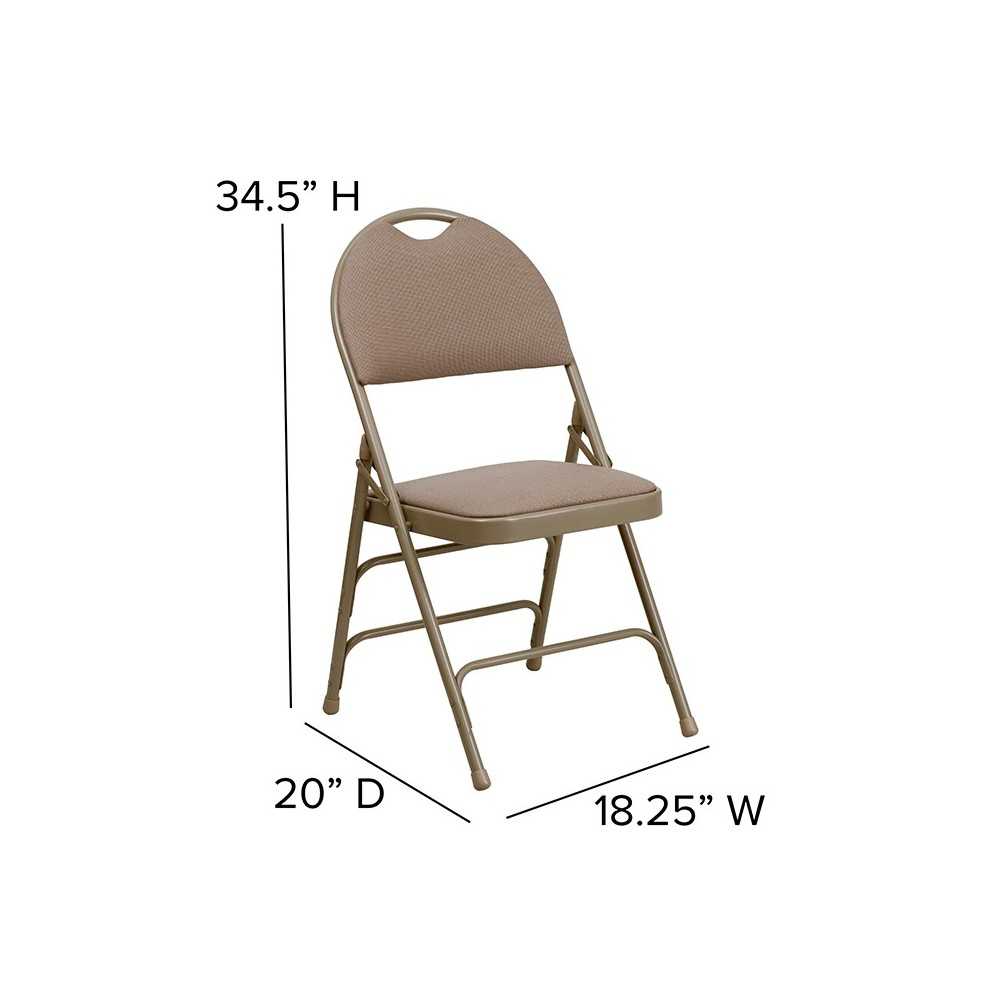 2 Pack Ultra-Premium Triple Braced Beige Fabric Metal Folding Chair with Easy-Carry Handle