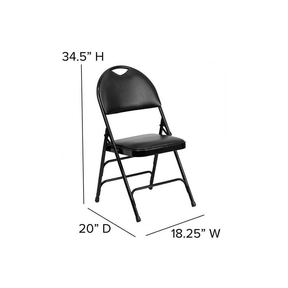2 Pack Ultra-Premium Triple Braced Black Vinyl Metal Folding Chair with Easy-Carry Handle