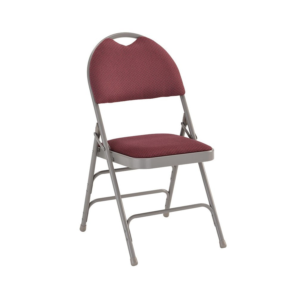 2 Pack Ultra-Premium Triple Braced Burgundy Fabric Metal Folding Chair with Easy-Carry Handle