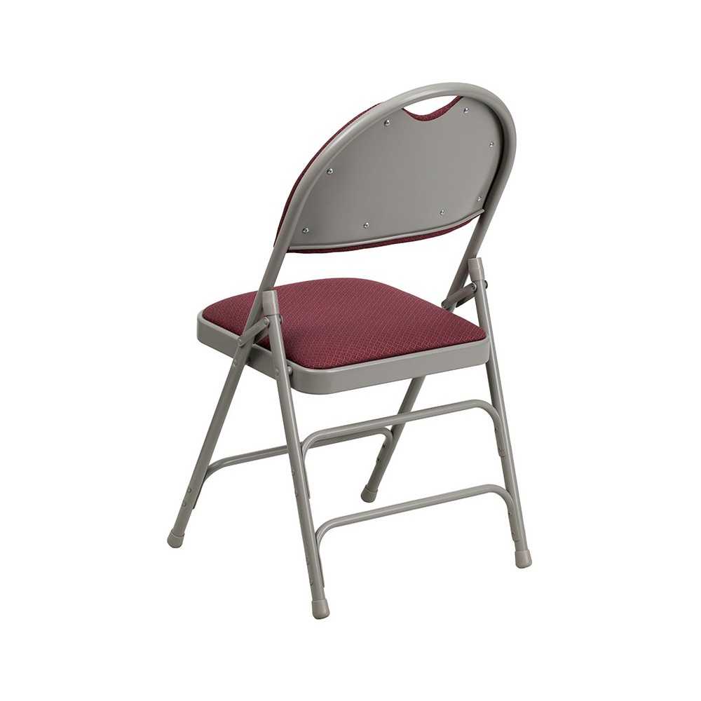 2 Pack Ultra-Premium Triple Braced Burgundy Fabric Metal Folding Chair with Easy-Carry Handle