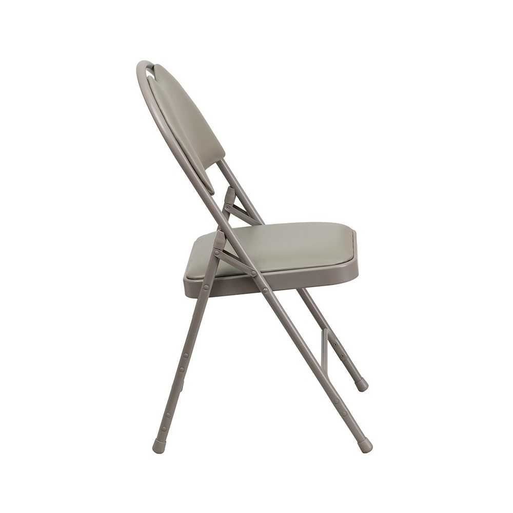 2 Pack Ultra-Premium Triple Braced Gray Vinyl Metal Folding Chair with Easy-Carry Handle