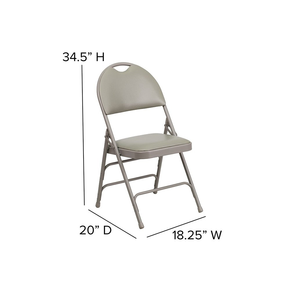 2 Pack Ultra-Premium Triple Braced Gray Vinyl Metal Folding Chair with Easy-Carry Handle