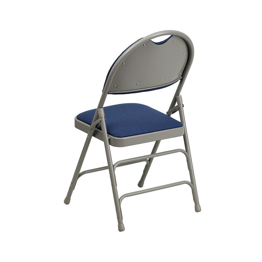 2 Pack Ultra-Premium Triple Braced Navy Fabric Metal Folding Chair with Easy-Carry Handle