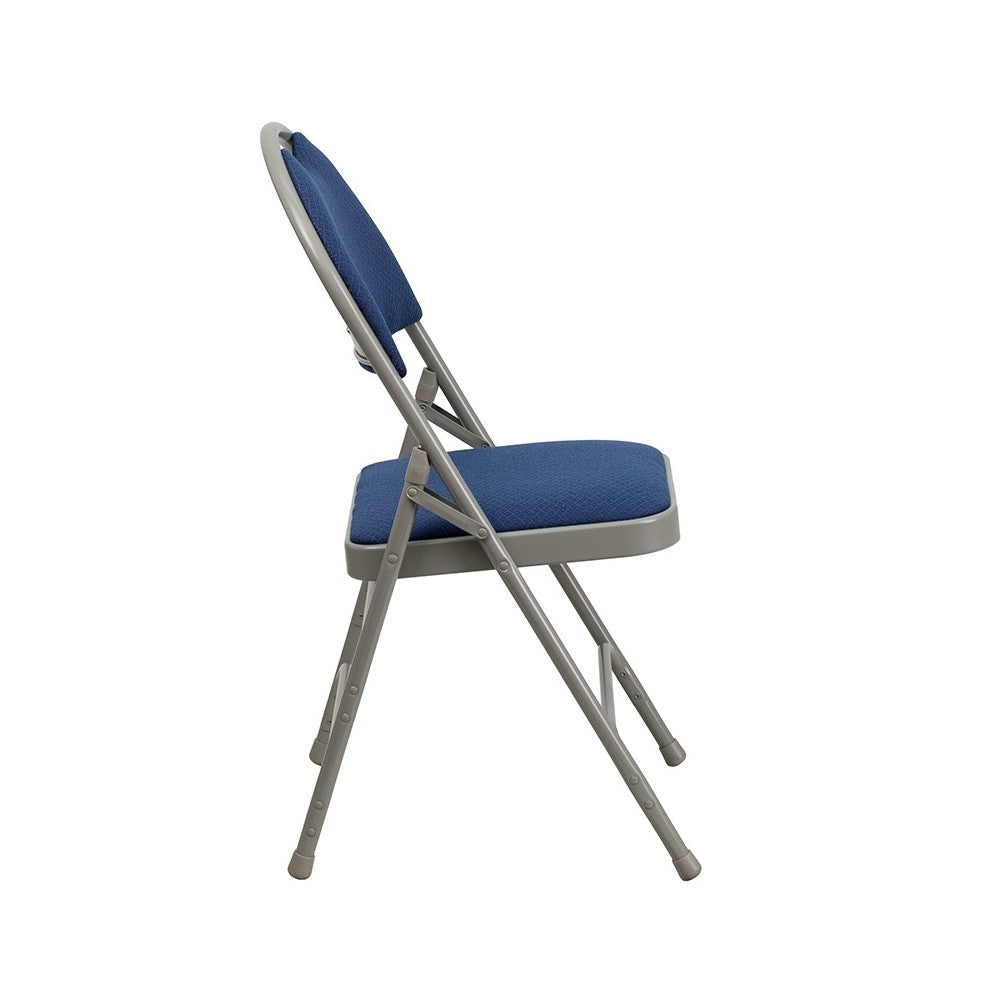 2 Pack Ultra-Premium Triple Braced Navy Fabric Metal Folding Chair with Easy-Carry Handle