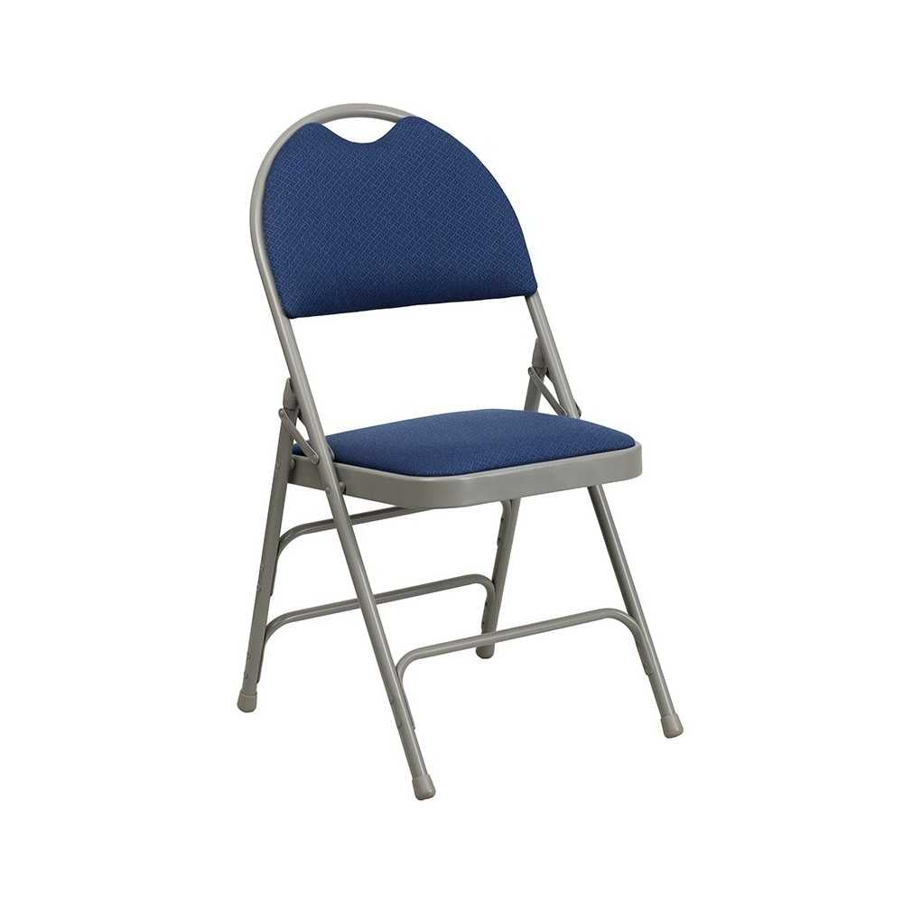 2 Pack Ultra-Premium Triple Braced Navy Fabric Metal Folding Chair with Easy-Carry Handle