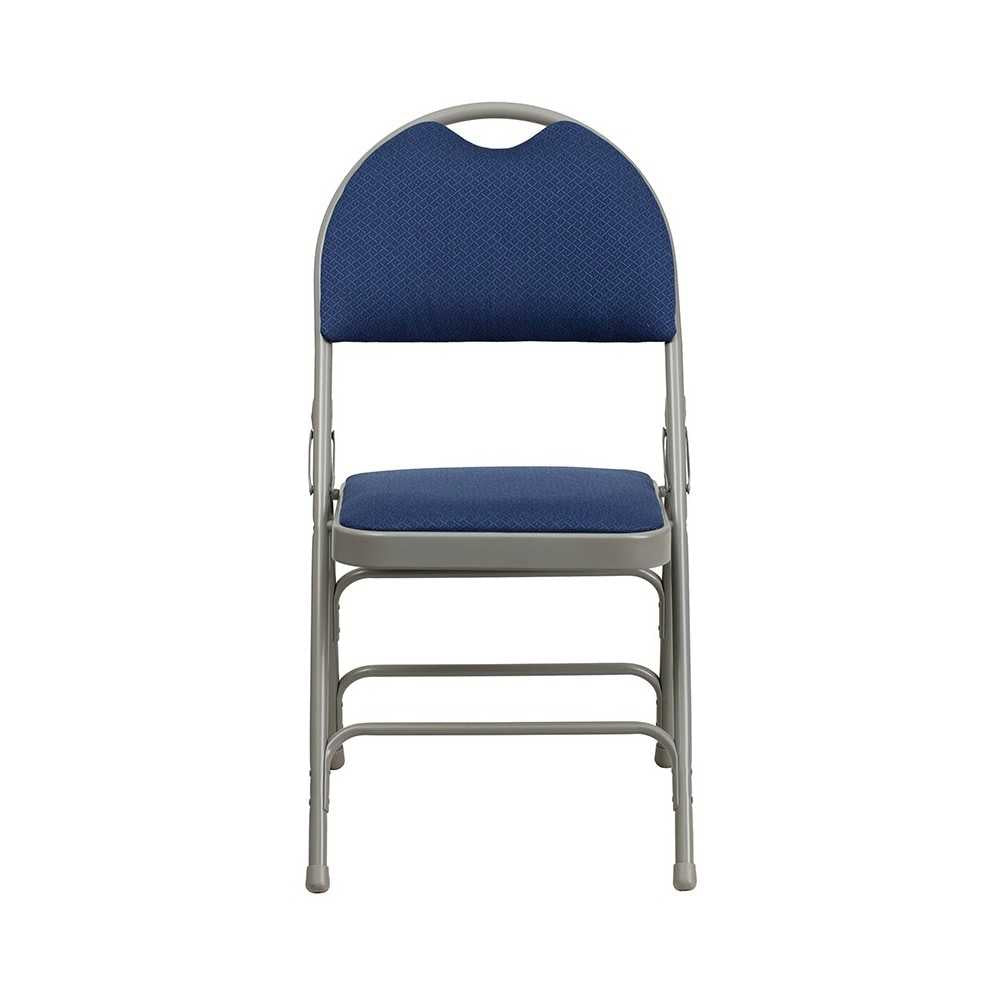 2 Pack Ultra-Premium Triple Braced Navy Fabric Metal Folding Chair with Easy-Carry Handle